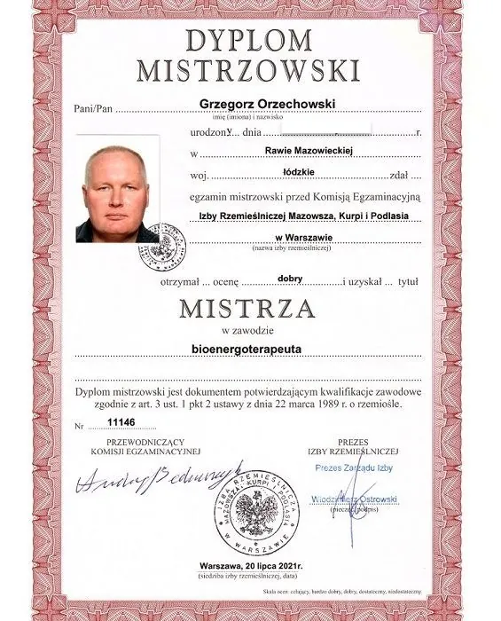Dyplom Mistrzowski - Bioenergoterapeuta